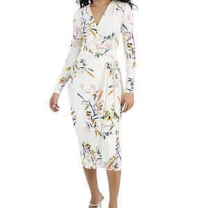 Rachel Roy Nola Size XS White Floral V-Neck Jersey Wrap Midi Dress Wedding Event